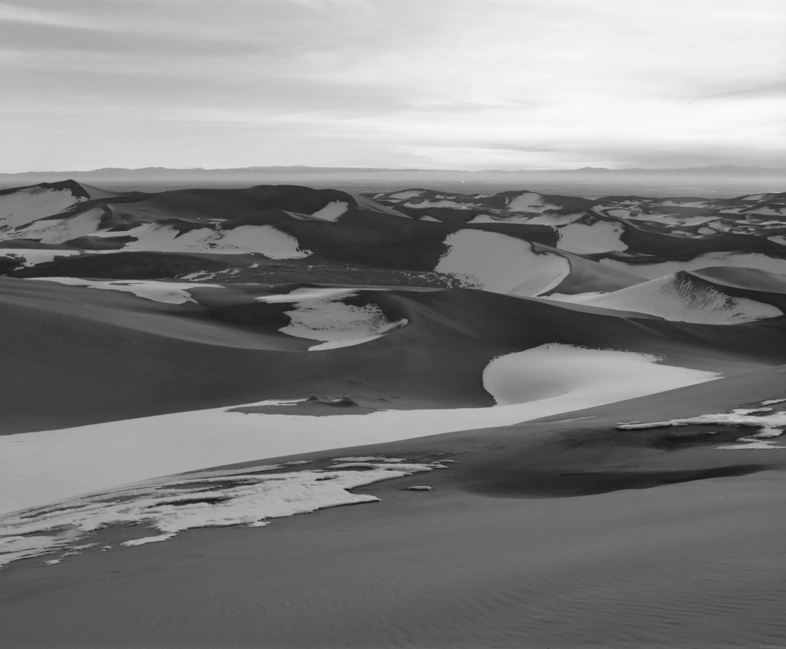 Dune ridgeline on black and white film