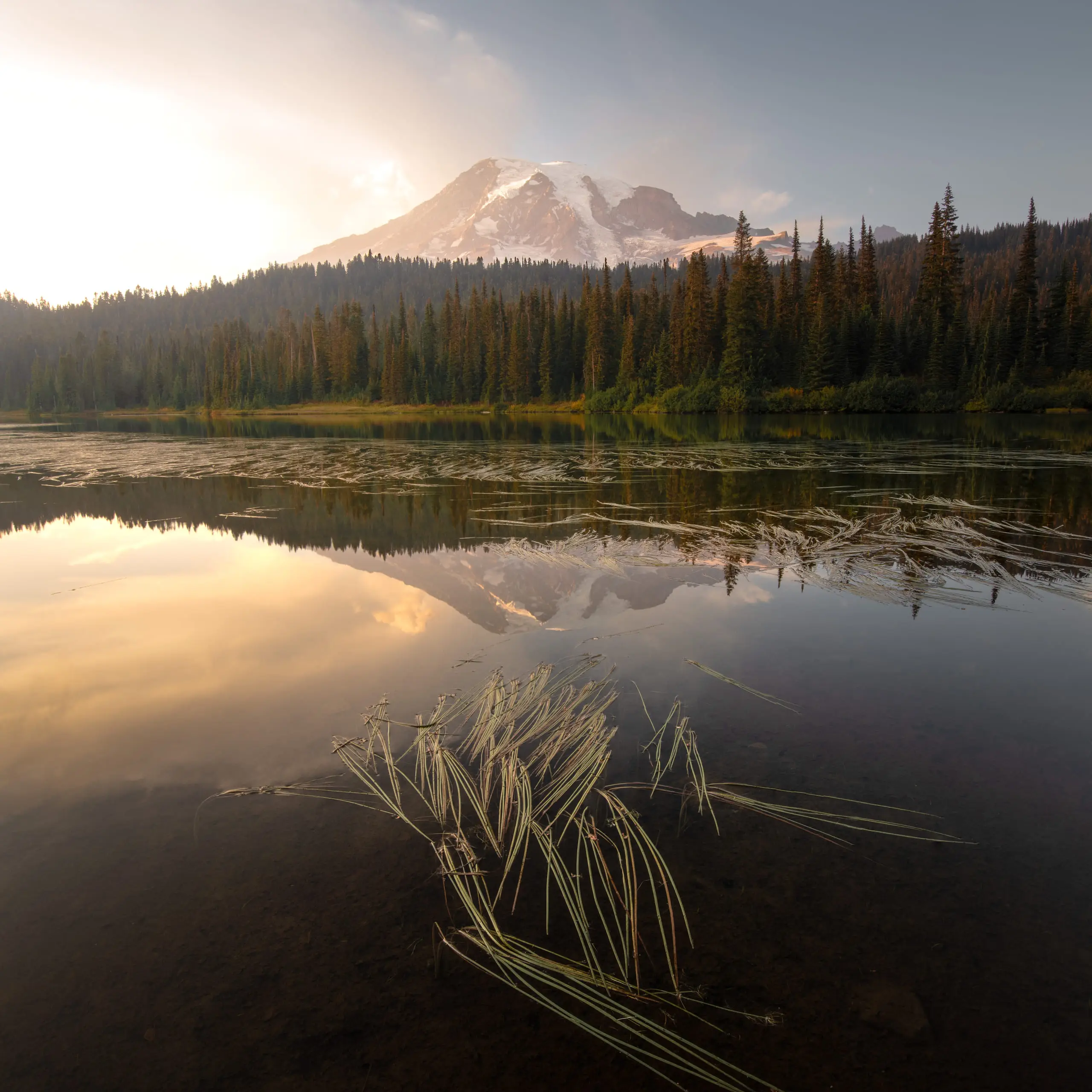 Mount Rainier catching the last light of sunset